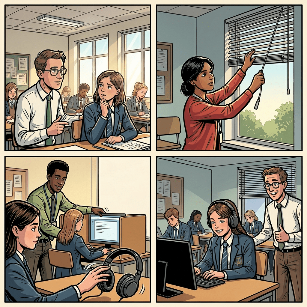 Teacher adjusting classroom environment to reduce distractions for a student